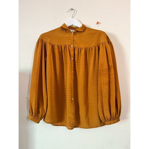 Oscar de la Renta Tops - Oscar De La Renta Sport Mustard Button-Up Blouse Size 6 Textured Long Sleeve